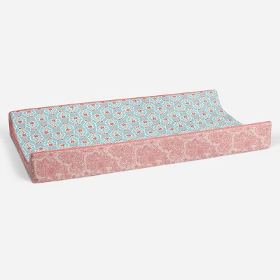 Bacati - Sophia Paisley Aqua/Coral Floret Changing Pad Cover 4 Bacati - Sophia Paisley Aqua/Coral Floret Changing Pad Cover - Image 2