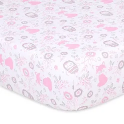 The Peanutshell Fitted Crib Sheets For Girls - Pink/White Woodland Floral - 4pk