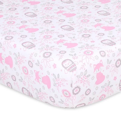 The Peanutshell Fitted Crib Sheets For Girls - Pink/White Woodland Floral - 4pk 3 The Peanutshell Fitted Crib Sheets For Girls - Pink/White Woodland Floral - 4pk