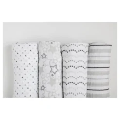 SwaddleDesigns Cotton Muslin Swaddle Blankets - Starshine Shimmer - 4pk - Sterling Gray -Love To Dream Baby Shop GUEST bc515527 d610 4518 8c2d c543e3312e20