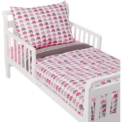 Bacati - Elephants Pink/Fuschia/Gray 4 Pc Toddler Bedding Set 4 Bacati - Elephants Pink/Fuschia/Gray 4 Pc Toddler Bedding Set - Image 2