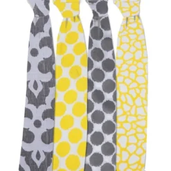 Bacati - Ikat Yellow/Gray Dots/Giraffe Swaddling Muslin Blankets Set Of 4 -Love To Dream Baby Shop GUEST c56e766c 0433 4a47 8e51 a833f4a76c70