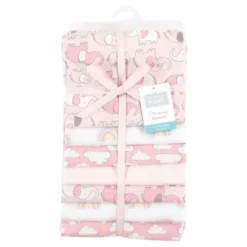 Hudson Baby Infant Girl Cotton Flannel Receiving Blankets Bundle, Girl New Elephant, One Size