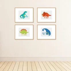 Big Dot Of Happiness Roar Dinosaur - Unframed Dino Trex Nursery And Kids Room Linen Paper Wall Art - Set Of 4 - Artisms - 8 X 10 Inches -Love To Dream Baby Shop GUEST cf59813c 2cad 4069 961b ae0afc023a70