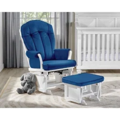 Suite Bebe Victoria Glider And Ottoman - White Wood And Navy Fabric