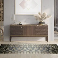 Southwestern Geometric Aztec Non-Slip Indoor Washable Area Rug Or Runner By Blue Nile Mills