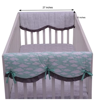 Bacati - Clouds In The City Mint//Gray Set Of 2 Small Side Crib Rail Guard Covers 4 Bacati - Clouds In The City Mint//Gray Set Of 2 Small Side Crib Rail Guard Covers - Image 2