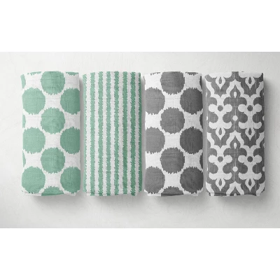 Bacati - Ikat Dots Stripes Mint Grey Neutral 10 Pc Crib Set With 2 Crib Fitted Sheets 4 Muslin Swaddling Blankets 3 Bacati - Ikat Dots Stripes Mint Grey Neutral 10 Pc Crib Set With 2 Crib Fitted Sheets 4 Muslin Swaddling Blankets