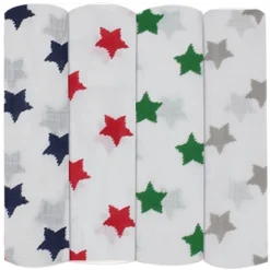 Bacati - Stars Boys Swaddling Muslin Blankets Of 4 (Navy,Green, Red,Gray) -Love To Dream Baby Shop GUEST d944c2e4 32f7 45bc 8c9b 4d902d1ce2aa