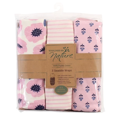 Touched By Nature Baby Girl Organic Cotton Swaddle Wraps, Blossoms, 0-3 Months 3 Touched By Nature Baby Girl Organic Cotton Swaddle Wraps, Blossoms, 0-3 Months