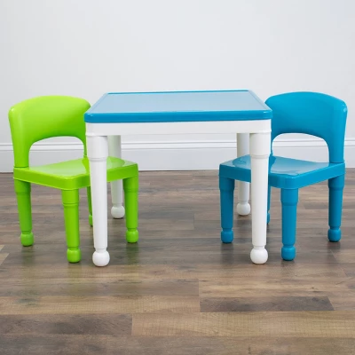 3pc Kids' 2 In 1 Square Activity Table With Chairs And 100pc Building Blocks White/Green/Blue - Humble Crew 6 3pc Kids' 2 In 1 Square Activity Table With Chairs And 100pc Building Blocks White/Green/Blue - Humble Crew - Image 4