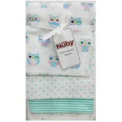 Nuby 4-Pack Neutral Receiving Blankets Gift Set, Owl