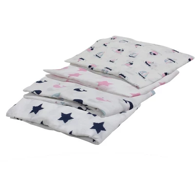Bacati - Little Sailor Blue/Navy/Pink Girls Muslin Swaddling Blankets Set Of 4 5 Bacati - Little Sailor Blue/Navy/Pink Girls Muslin Swaddling Blankets Set Of 4 - Image 3