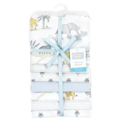 Hudson Baby Infant Boy Cotton Flannel Receiving Blankets Bundle, Boy Safari World, One Size