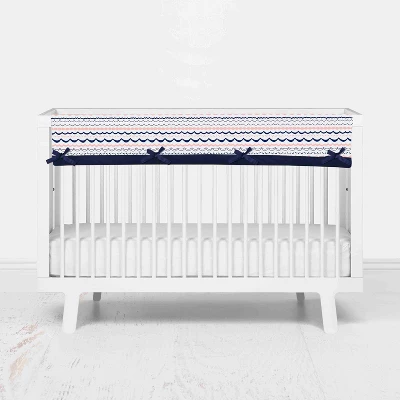 Bacati - Olivia Long Crib Rail Guard Cover Coral/Navy 4 Bacati - Olivia Long Crib Rail Guard Cover Coral/Navy - Image 2