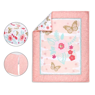 The Peanutshell Aflutter Baby Crib Bedding Set, Pink Floral/Butterfly - 3pc 3 The Peanutshell Aflutter Baby Crib Bedding Set, Pink Floral/Butterfly - 3pc