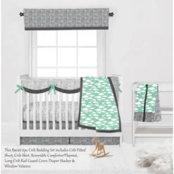Bacati - Clouds In The City Mint/Gray 6 Pc Crib Bedding Set With Long Rail Guard Cover -Love To Dream Baby Shop GUEST f386ba5e b9e5 4e52 a1fe 0be432b37f93