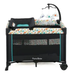 Pamo Babe Portable Nursery Center Foldable Bassinet Play Yard Crib Sleeper With Travel Cot, Changing Table Diaper Station, Mobile, & Carry Bag, Orange