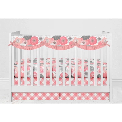 Bacati - Watercolor Floral Coral Gray Long Side Crib Rail Guard Cover 4 Bacati - Watercolor Floral Coral Gray Long Side Crib Rail Guard Cover - Image 2